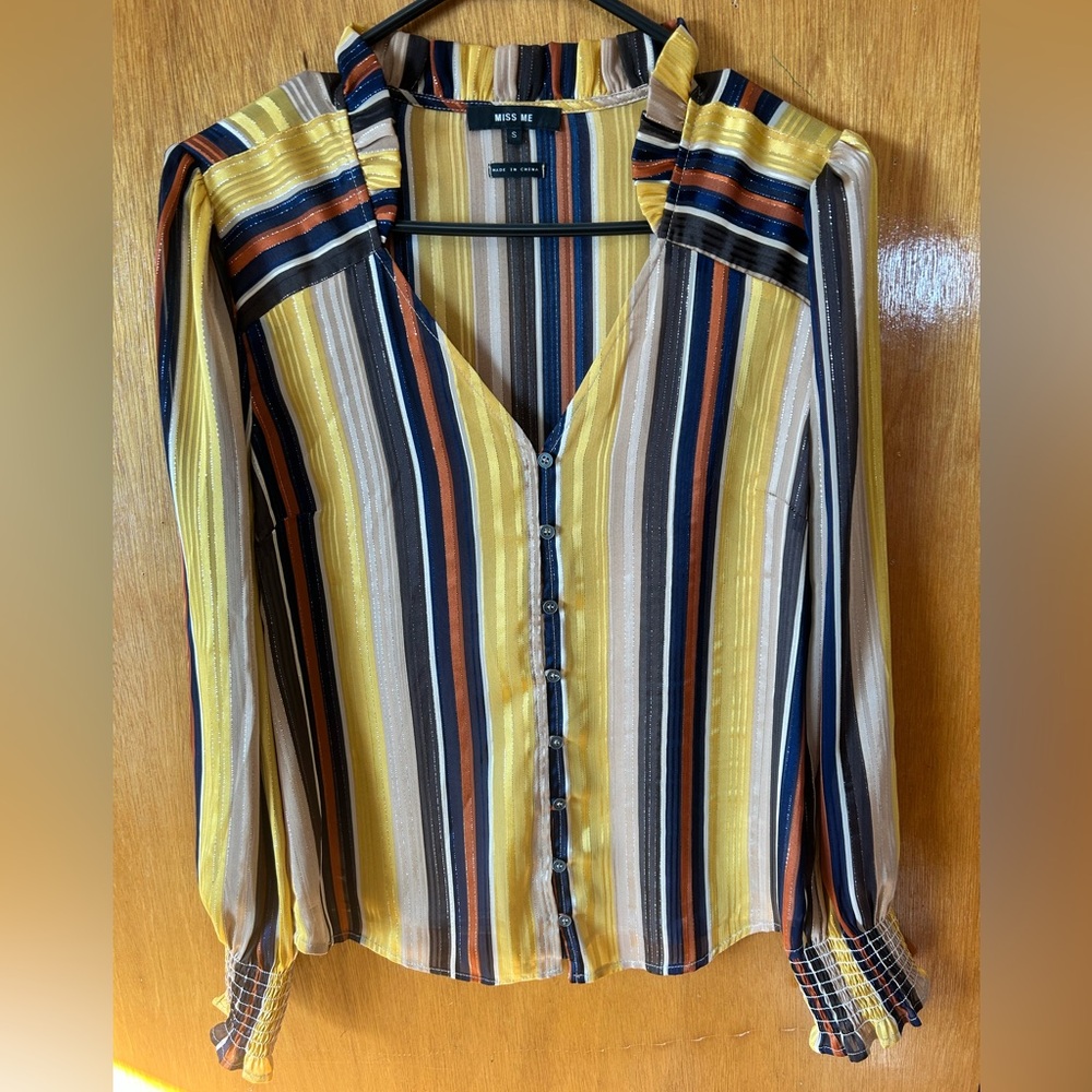 Miss Me Multicolor Striped Blouse - Yellow, Blue, Orange